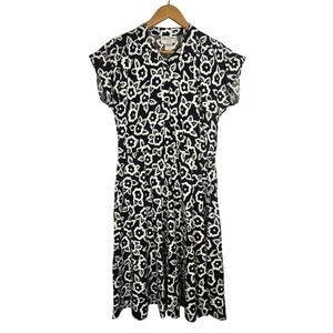 Vtg Contrast Floral Shirt Dress Retro Doodle Moody Rockbilly Emo‎ Quirky 18 USA